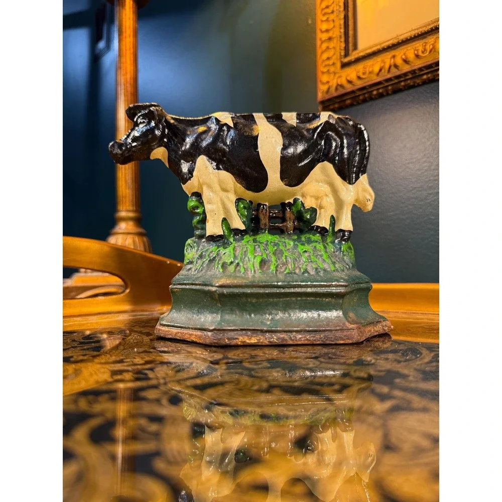 Vintage‎ Cast Iron Cow Doorstop or Bookend/Shelf Accent